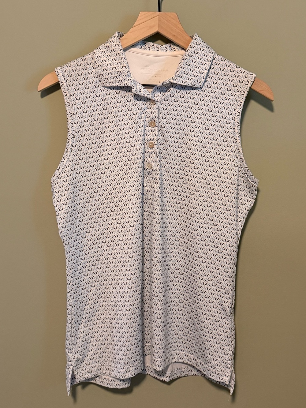 Peter Millar Sleeveless Polo in White with Navy Micro-Print | S